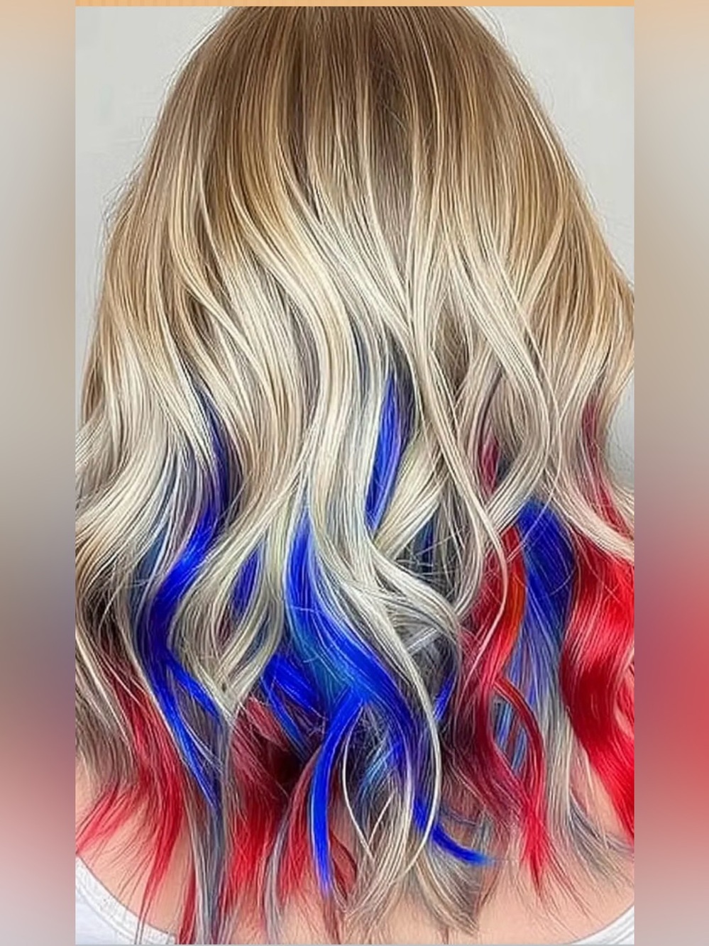 Red & Sapphire Blue Clip in Hair Highlight Extensions, 22 inches, 12 pieces NEW!